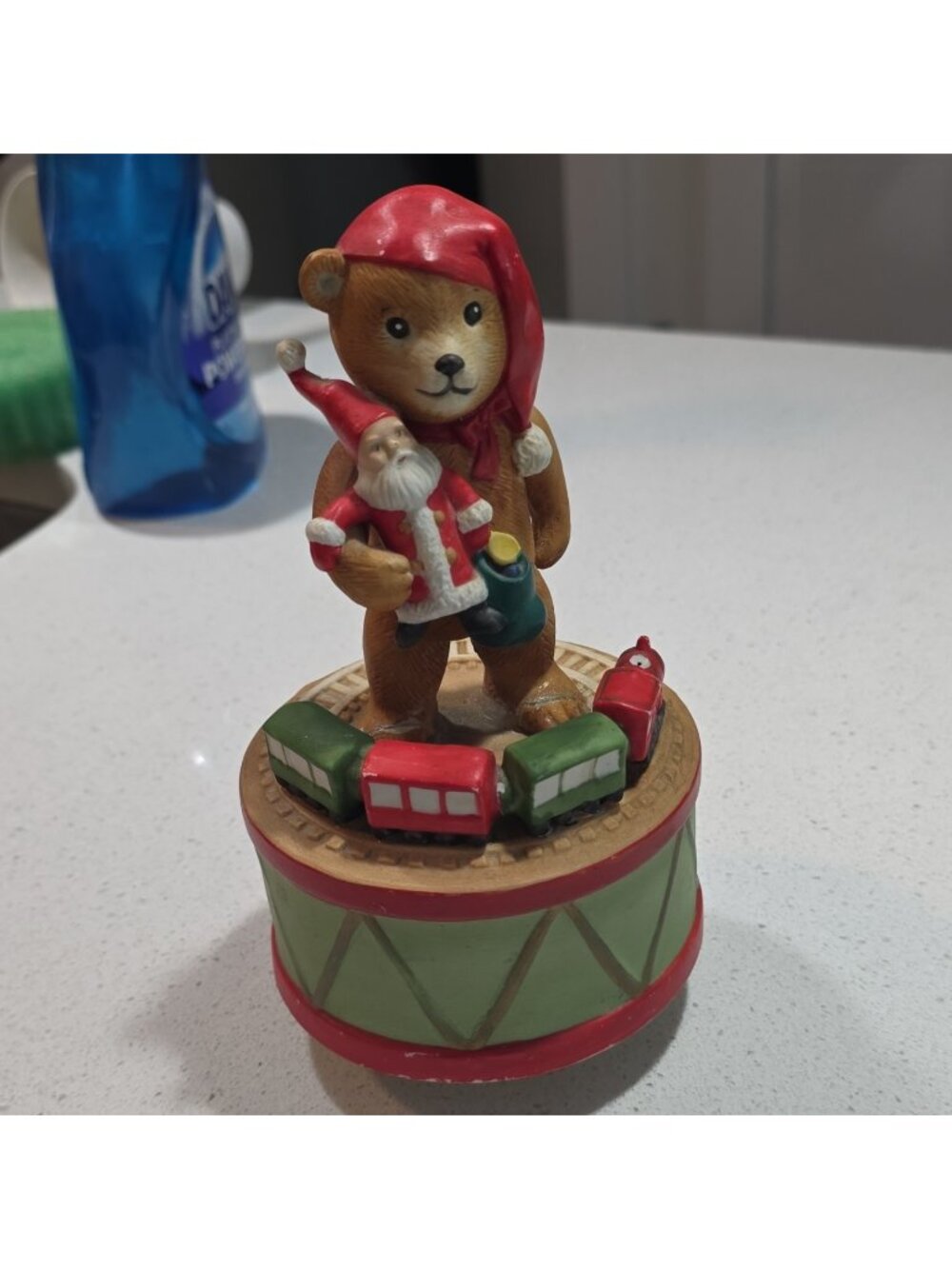 Schmid  1984 Musical Christmas Teddy Bear Santa Train Ceramic Figurine Painted
